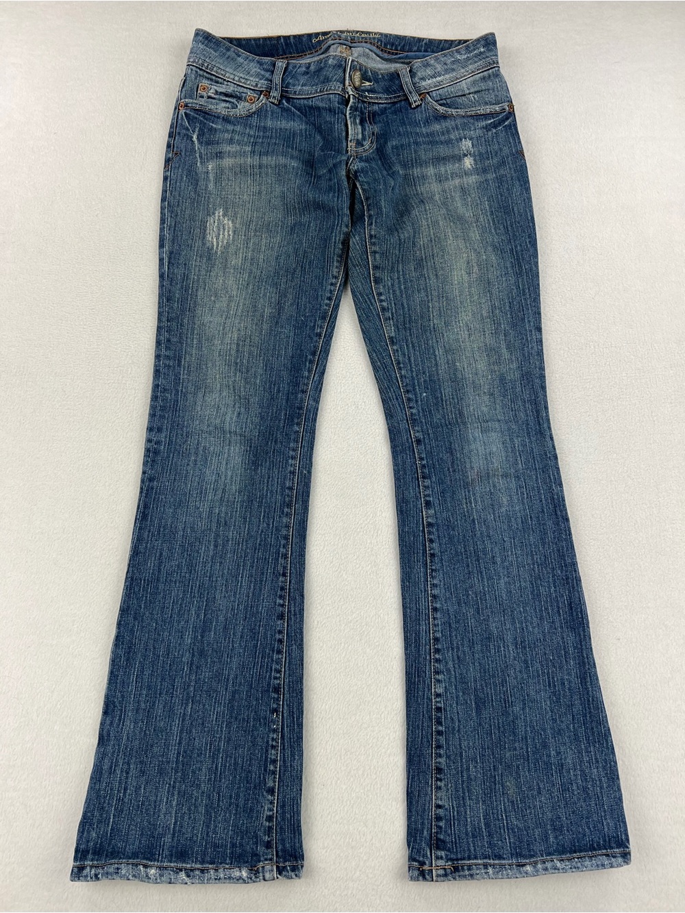 Vintage American Eagle Womens Low Rise Boot Cut Flare Med Wash Denim Jeans Sz 8